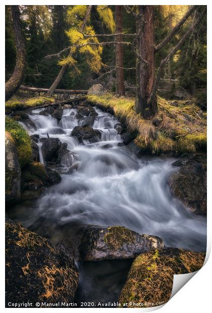 Waterfall in Autumn Print by Manuel Martin