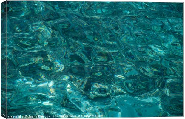 Blue Tiny Fishes in Blue Water Canvas Print by Jenny Rainbow