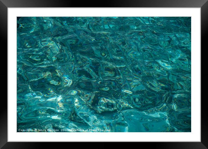 Blue Tiny Fishes in Blue Water Framed Mounted Print by Jenny Rainbow