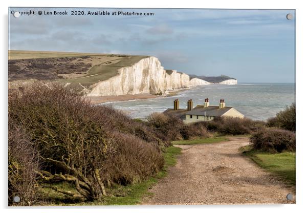 Seven Sisters and the Coastguard Cottages Acrylic by Len Brook