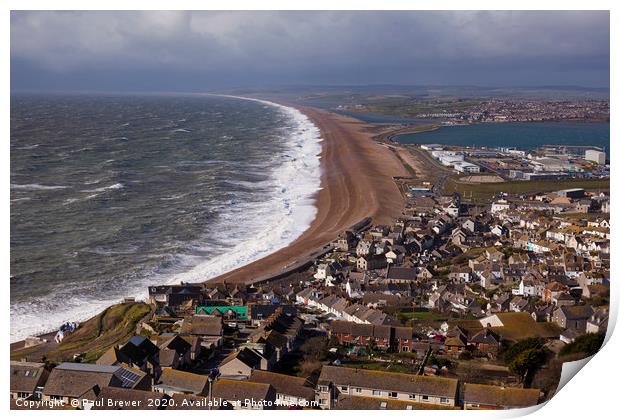 Storm Jorge hits Chesil Beach Print by Paul Brewer