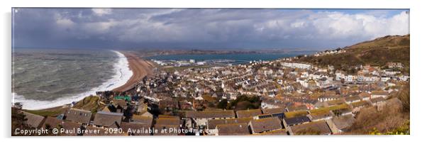 Storm Jorge hits Chesil Beach Panoramic Acrylic by Paul Brewer