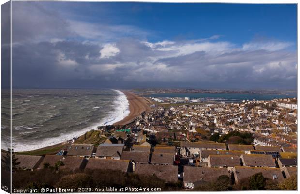 Storm Jorge hits Chesil Beach Canvas Print by Paul Brewer
