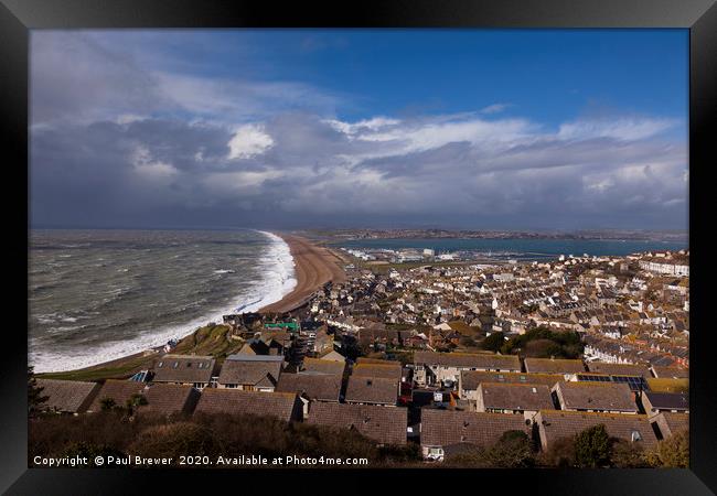 Storm Jorge hits Chesil Beach Framed Print by Paul Brewer