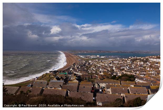 Storm Jorge hits Chesil Beach Print by Paul Brewer