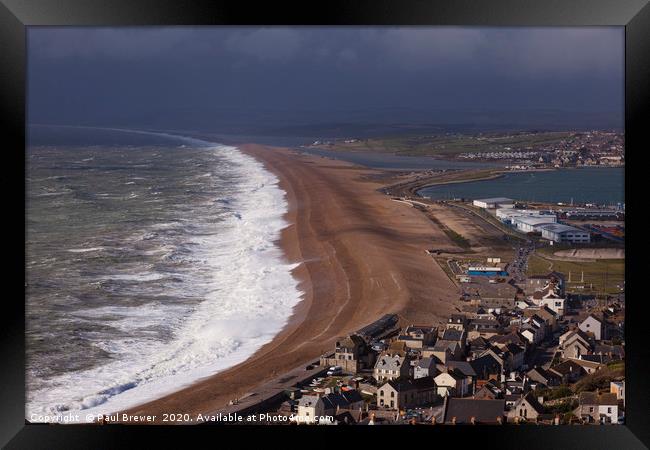 Storm Jorge hits Chesil Beach Framed Print by Paul Brewer