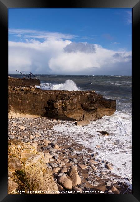 Portland Bill in the middle of Storm Jorge  Framed Print by Paul Brewer