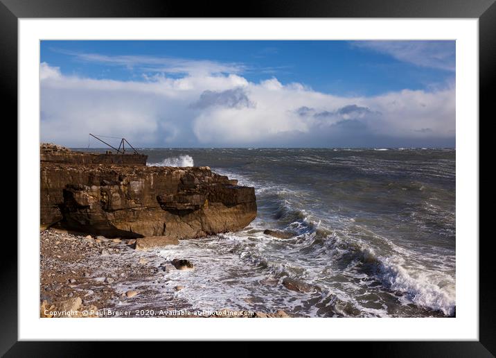 Portland Bill in the middle of Storm Jorge  Framed Mounted Print by Paul Brewer