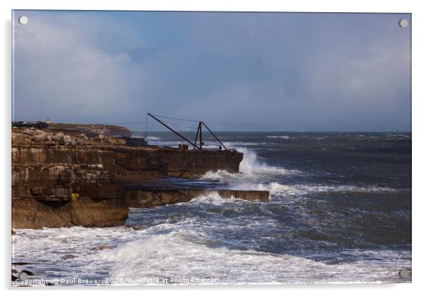 Portland Bill in the middle of Storm Jorge  Acrylic by Paul Brewer