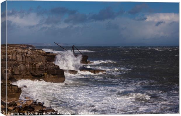 Portland Bill in the middle of Storm Jorge  Canvas Print by Paul Brewer