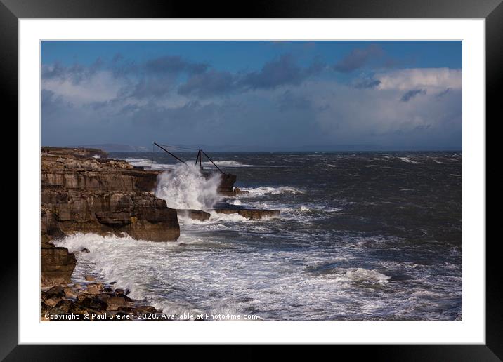 Portland Bill in the middle of Storm Jorge  Framed Mounted Print by Paul Brewer