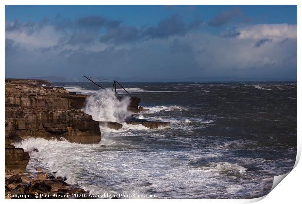 Portland Bill in the middle of Storm Jorge  Print by Paul Brewer