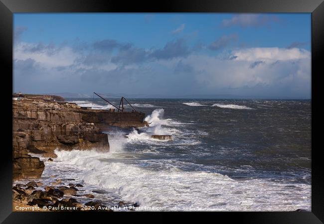 Portland Bill in the middle of Storm Jorge  Framed Print by Paul Brewer
