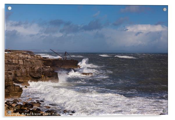 Portland Bill in the middle of Storm Jorge  Acrylic by Paul Brewer