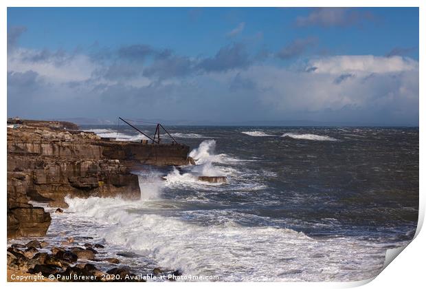 Portland Bill in the middle of Storm Jorge  Print by Paul Brewer
