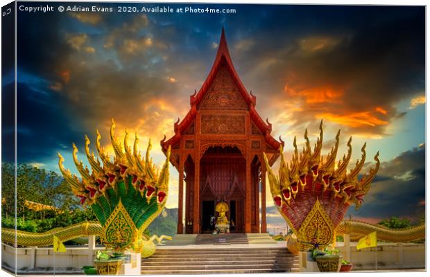 Temple Sunset Thailand Canvas Print by Adrian Evans