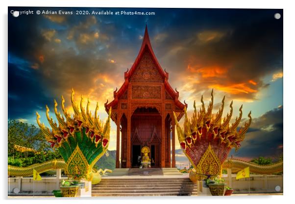 Temple Sunset Thailand Acrylic by Adrian Evans