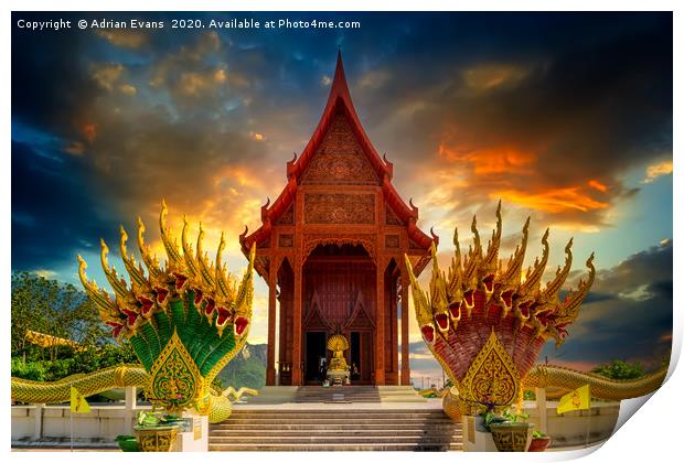 Temple Sunset Thailand Print by Adrian Evans