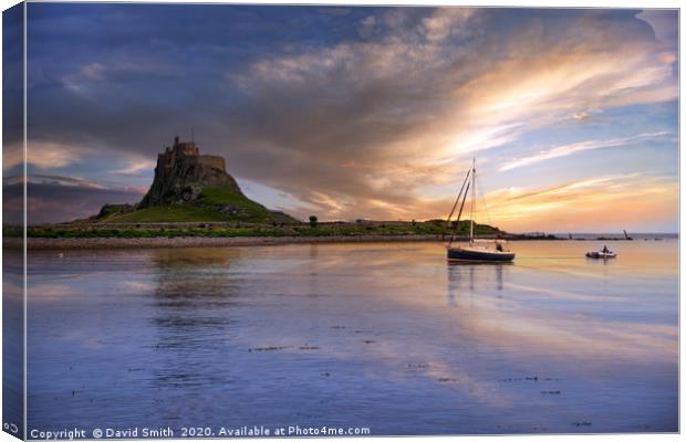 Boat in Holy Island Harbour Canvas Print by David Smith