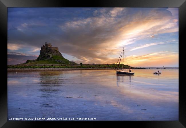 Boat in Holy Island Harbour Framed Print by David Smith