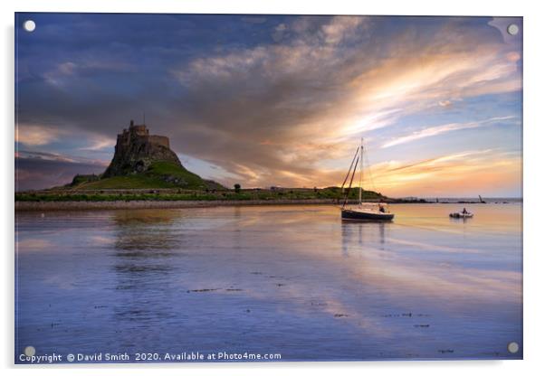 Boat in Holy Island Harbour Acrylic by David Smith