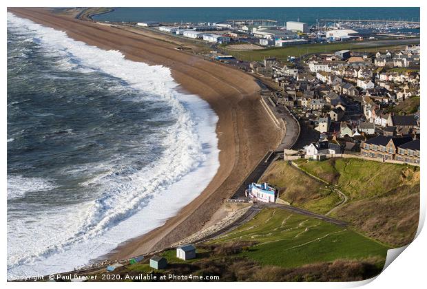 Storm Jorge hits Castle Cove Chesil Beach Print by Paul Brewer