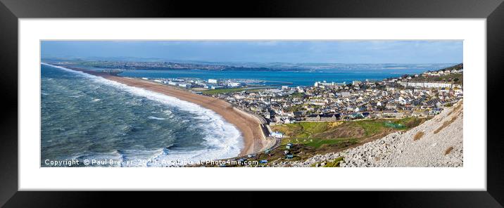 Storm Jorge hits Chesil Beach Panoramic Framed Mounted Print by Paul Brewer