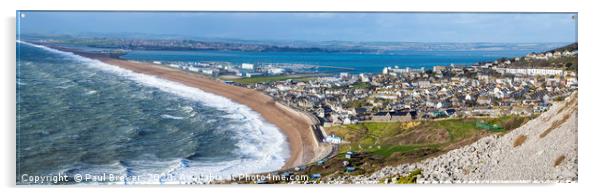 Storm Jorge hits Chesil Beach Panoramic Acrylic by Paul Brewer