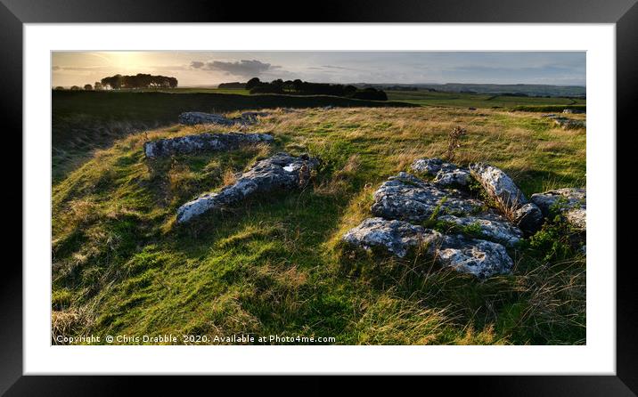 Arbor Low stone circle at Sunset Framed Mounted Print by Chris Drabble