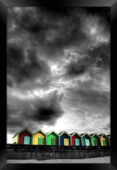 Stormy Beach Huts Framed Print by Toon Photography