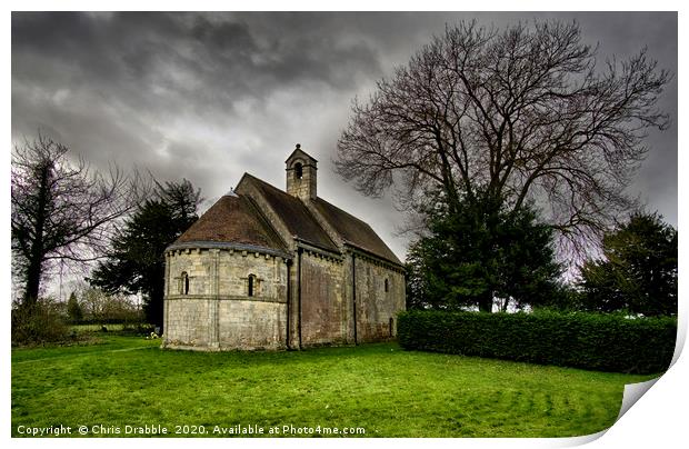 All Saints Chapel, Steetley, under storm clouds Print by Chris Drabble