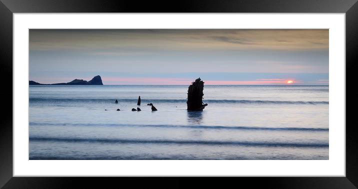 Sunset over the Helvetia on Rhossili Bay, South Wa Framed Mounted Print by Leighton Collins