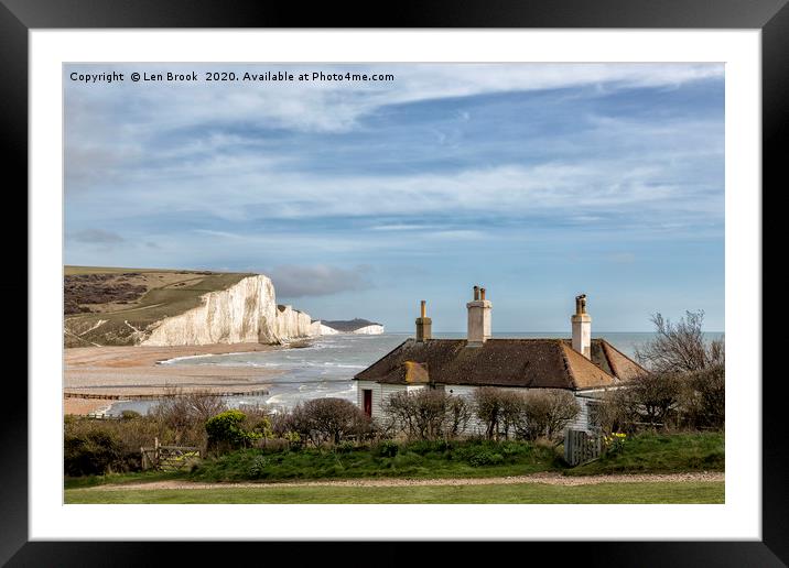 The Seven Sisters and the Coastguard Cottages Framed Mounted Print by Len Brook