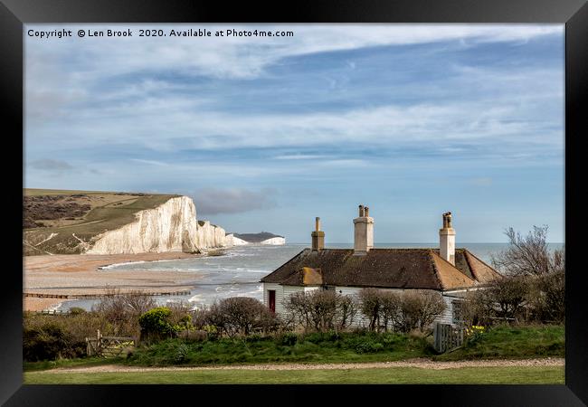 The Seven Sisters and the Coastguard Cottages Framed Print by Len Brook