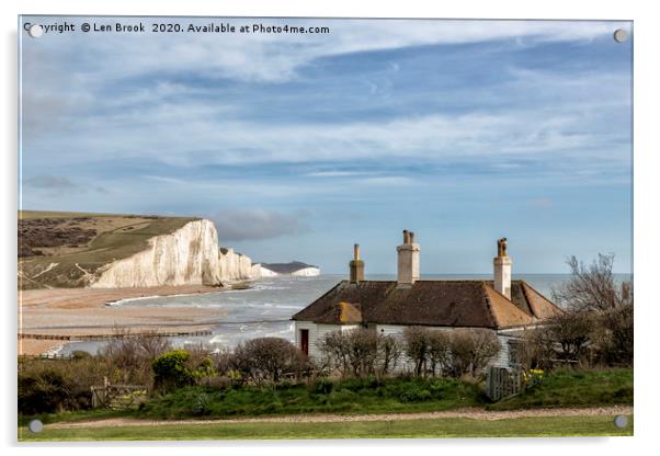 The Seven Sisters and the Coastguard Cottages Acrylic by Len Brook