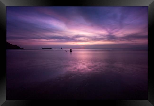 Sunset on Rhossili Bay, South Wales UK Framed Print by Leighton Collins