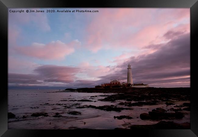 St Mary's Island under a pastel sky (2) Framed Print by Jim Jones