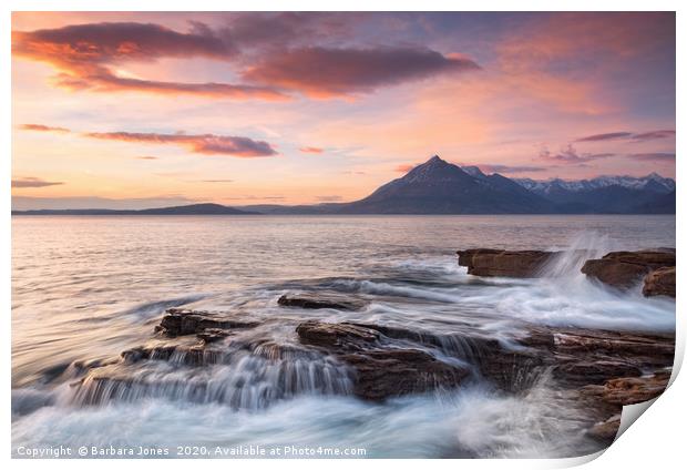 Skye Cuillin Sunset and Waves Elgol Scotland Print by Barbara Jones