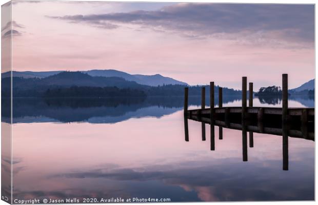 Dusk at Derwent Water in Cumbria Canvas Print by Jason Wells