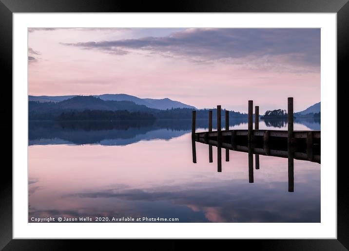 Dusk at Derwent Water in Cumbria Framed Mounted Print by Jason Wells