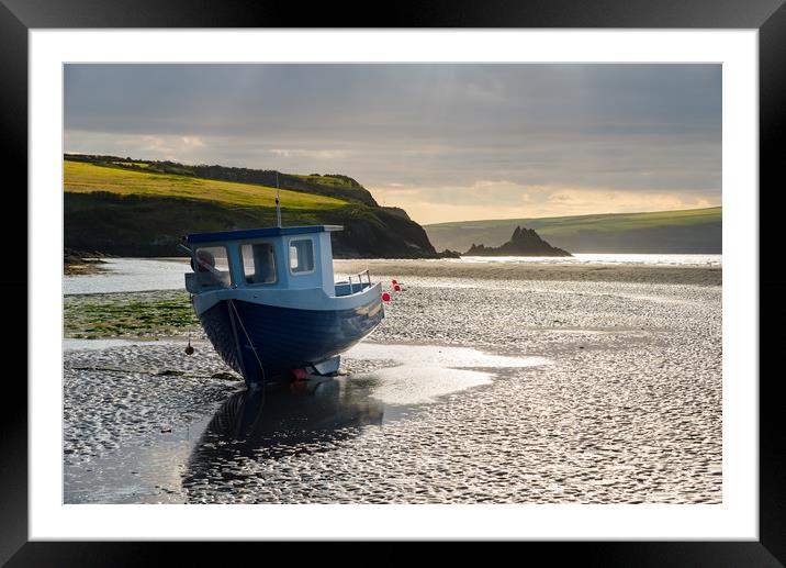 Boat at Newport Sands, Pembrokeshire, Wales Framed Mounted Print by Andrew Kearton