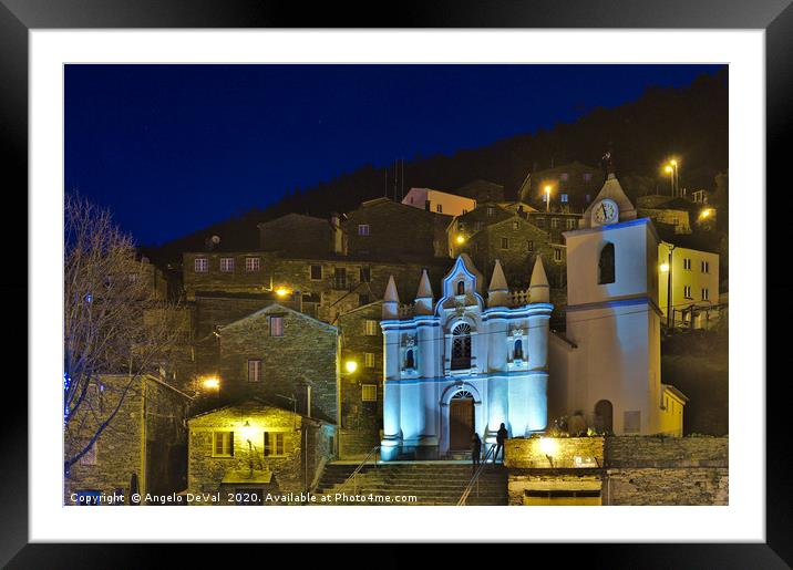 Church at night in Piodao Framed Mounted Print by Angelo DeVal