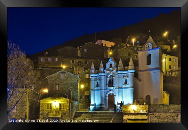 Church at night in Piodao Framed Print by Angelo DeVal