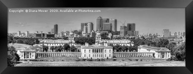 Greenwich London Monochrome Panoramic Framed Print by Diana Mower