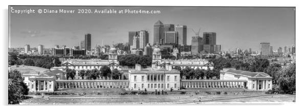 Greenwich London Monochrome Panoramic Acrylic by Diana Mower