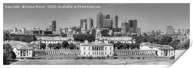 Greenwich London Monochrome Panoramic Print by Diana Mower