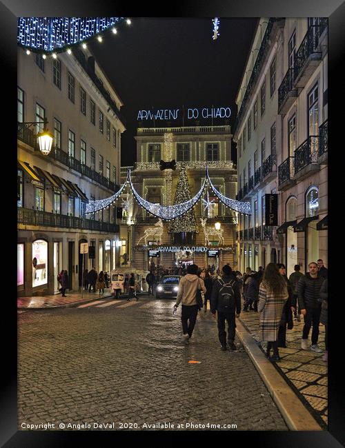 Armazens do Chiado at night in Lisbon Framed Print by Angelo DeVal