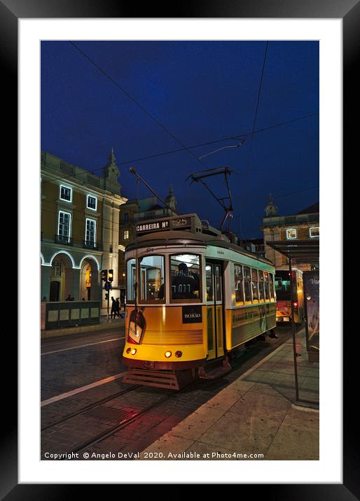 Electrico at night in Terreiro do Paco Framed Mounted Print by Angelo DeVal