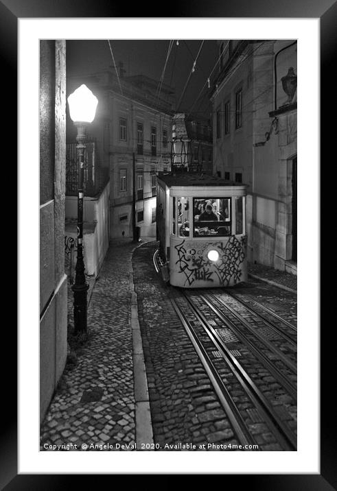 Elevator at night in Lisbon Framed Mounted Print by Angelo DeVal