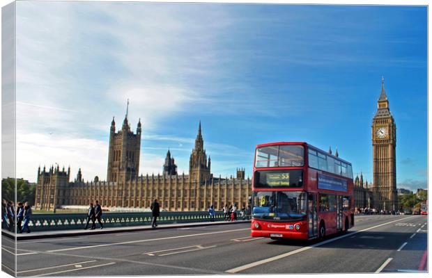 London's Iconic Red Bus and Landmarks Canvas Print by Andy Evans Photos